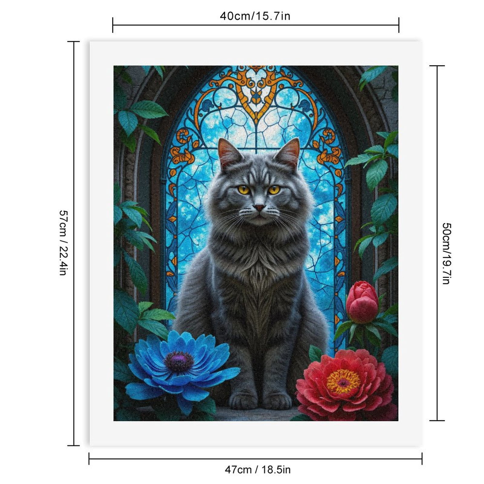 Paint By Numbers Kit for Adults Beginner - Cat Stained Glass Flowers Vibrant Scene DIY Canvas Painting Kits for Adults, Frameless Paint By Number for Adults for Home Wall Decor 16x20 Inch