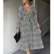 thumbnail image 4 of Vestido de manga larga con cuello en V cruzado y cintura con lazo, vestido informal estampado de longitud media para citas diarias en el trabajo en otoño, 4 of 7