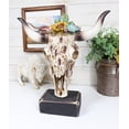 thumbnail image 7 of Rustic Western Faux Distressed Wood Bull Cow Skull With Floral Succulents Statue, 7 of 7