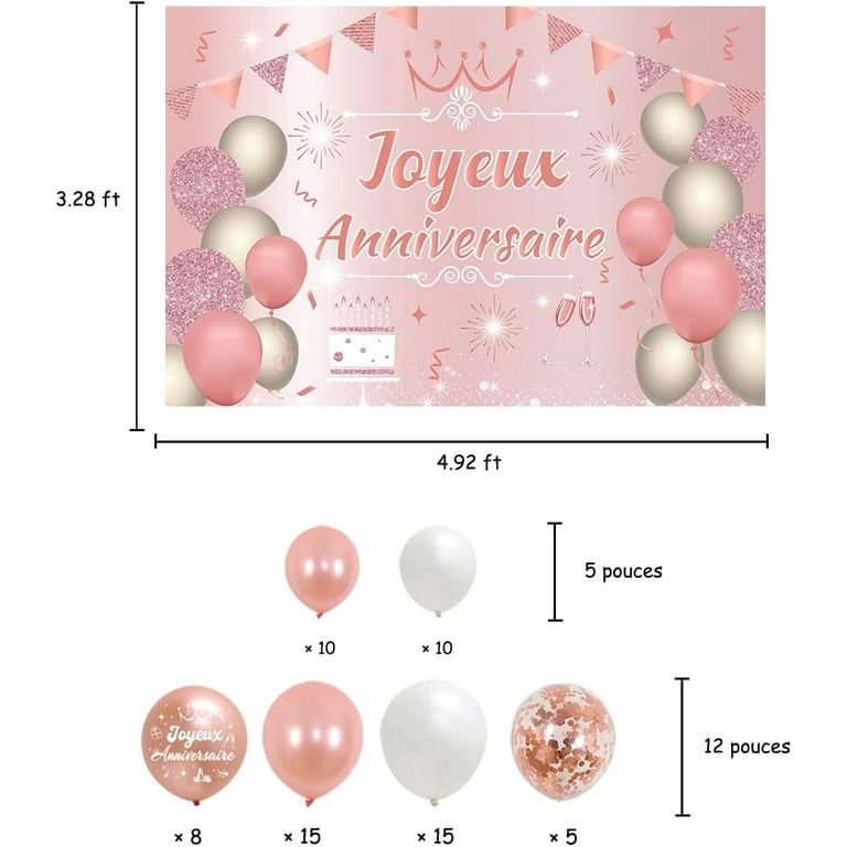 Lot de 8 ballons rose fuchsia vif motifs Bon anniversaire