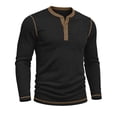 thumbnail image 3 of Henley Shirts for Men Ribbed Knit Long Sleeve Shirts Muscle Casual Loose Fit Color Block Trendy Fall Basic Top Lightweight Dressy Work Office Tees Business Pullovers, 3 of 4