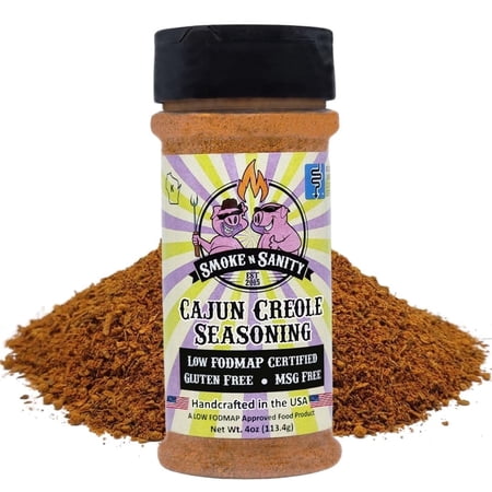 Smoke n Sanity Cajun Creole - Certified Low FODMAP Seasonings - Gluten-Free - Certified Kosher - Dairy Free for Low FODMAP Snacks (4.0 oz)