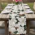thumbnail image 4 of Spring Magnolia Blossom Table Runner 70 Inches, White Flowers Leaves Plants Country Bed Runner Dresser Scarves Tabletop for Indoor Outdoor Parties/Ceremony/Banquet, 13" x 70", 4 of 9