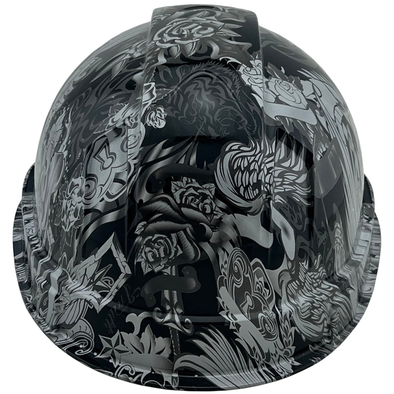 Tattoo Silver Hydro Dipped Hard Hats Cap Style with 4 Pt Suspension