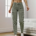 thumbnail image 5 of Felirenzacia Women's Straight Leg Mid Rise 6 Pockets Cargo Jeans, Casual Vintage Y2K Vintage Streetwear， Bootcut Denim Pants for Women, 5 of 6