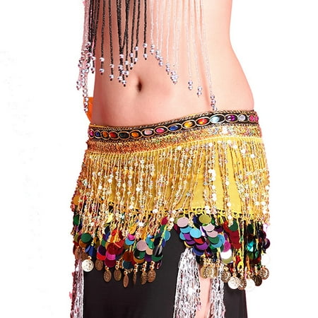 Belly Dance Dancing Tassel Belt - Women Belly Dance Hip Scarf Wrap Belt W/Coins Sequin Tassel Skirt