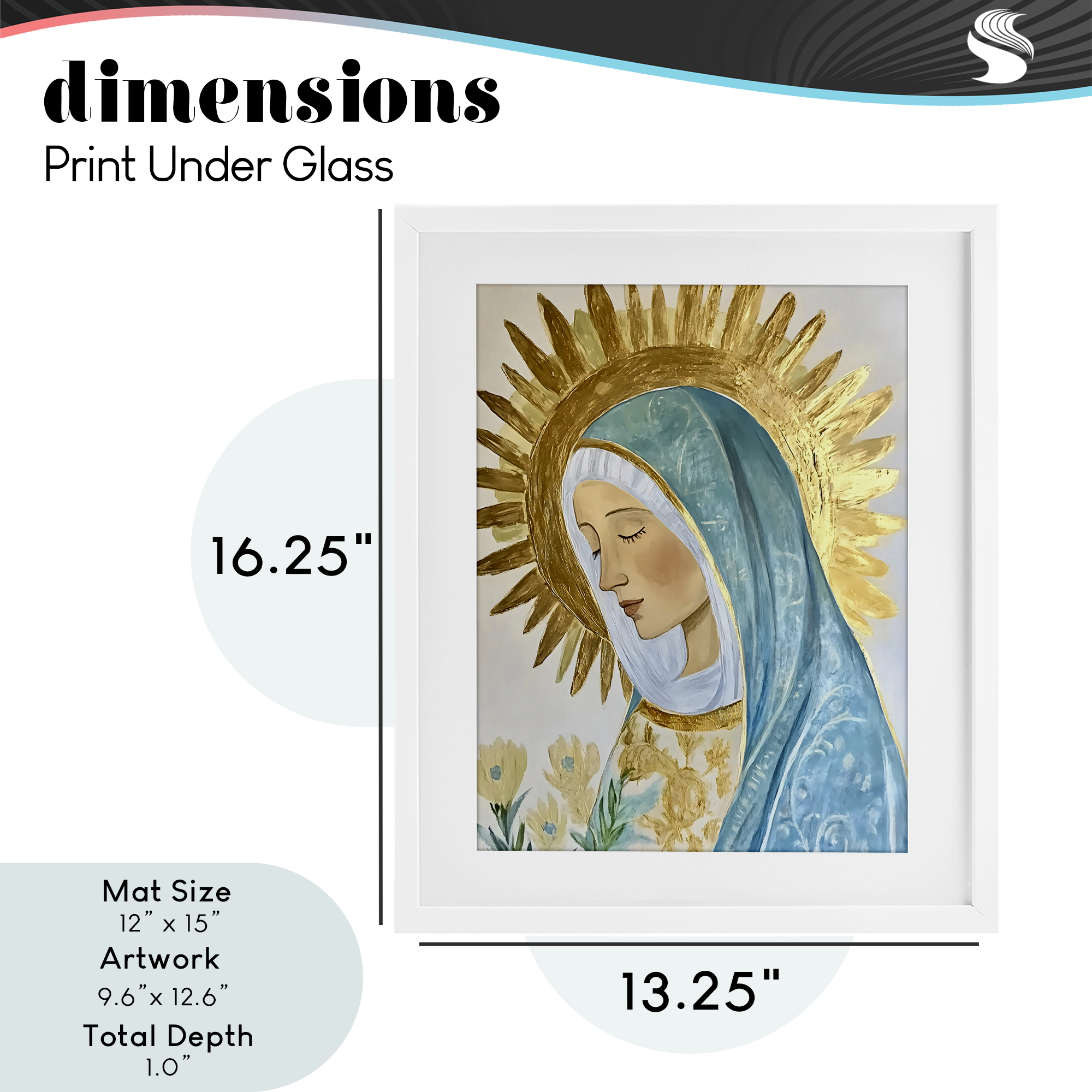 Holy Mary In Gold White Framed Print Under Glass, design by Franklyn Gregory