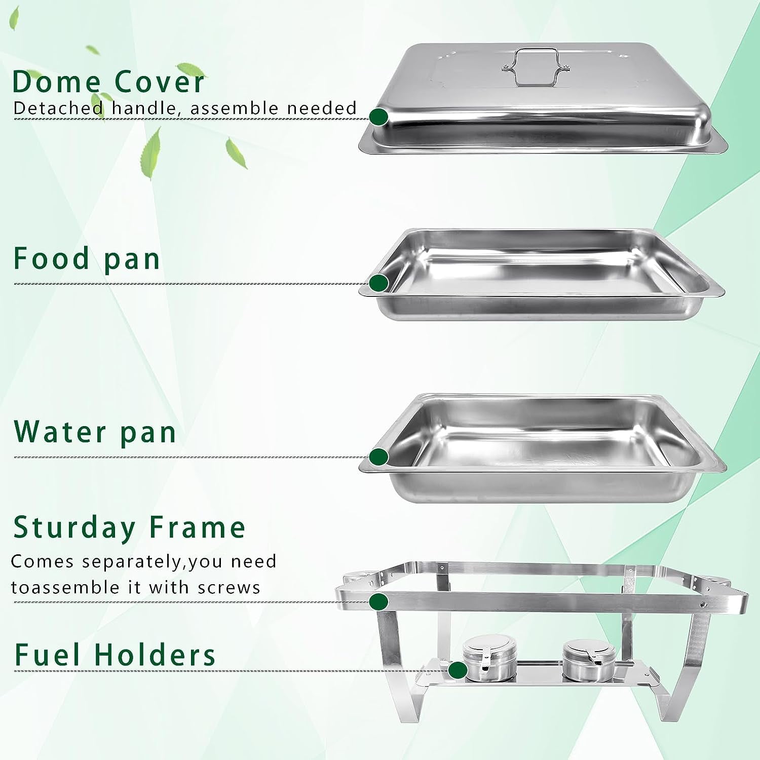 PRIJESSE 4 Pack Chafing Dish Buffet Set, 8QT Stainless Steel Rectangular Chafers and Buffet Warmer Sets for Catering, with Food & Water Pan, Lid, Foldable Frame, Fuel Holder