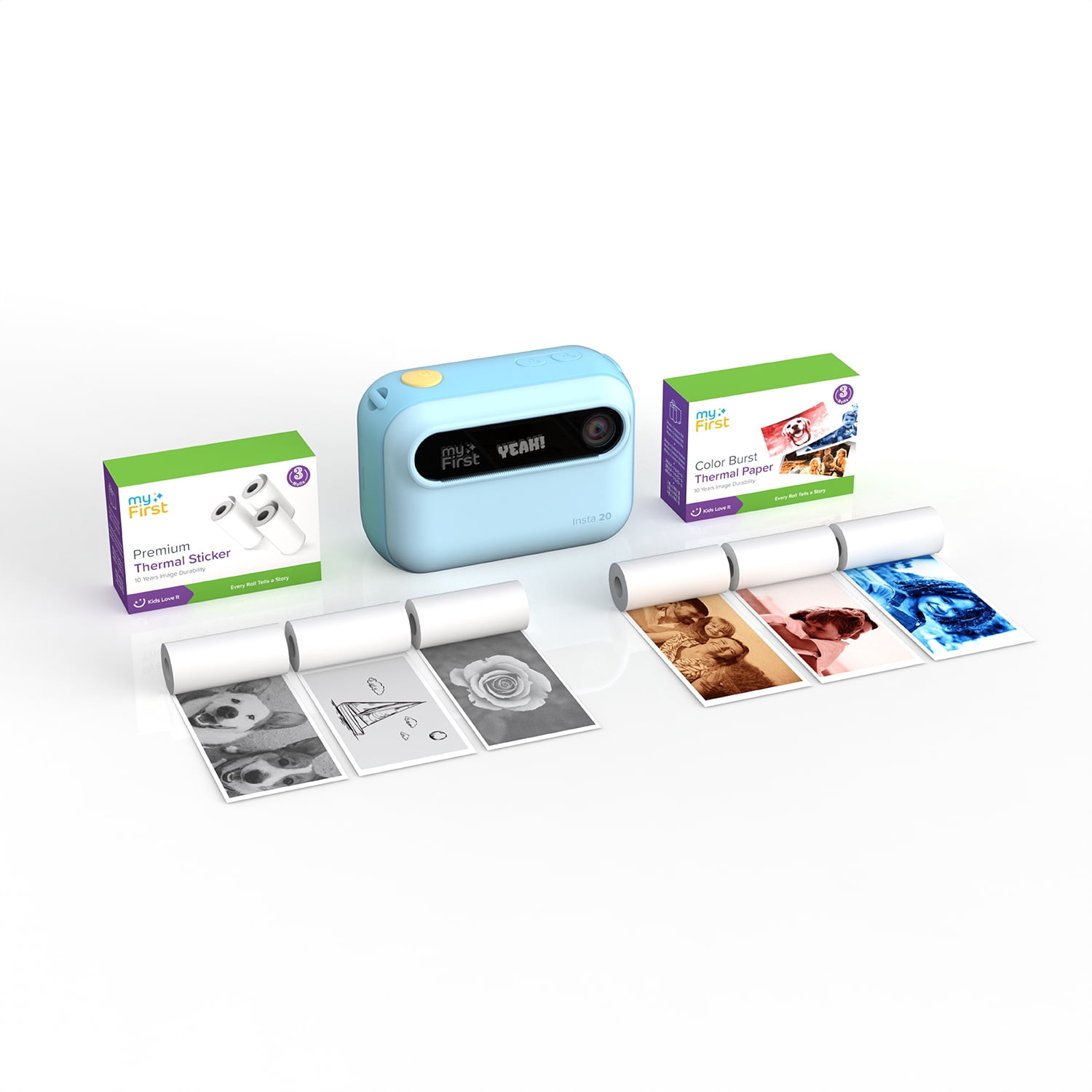 myFirst Dual Screen Kids Instant Print Camera Insta 20 Bundle Set, Blue - Includes 400+ Prints & Crossbody Bag
