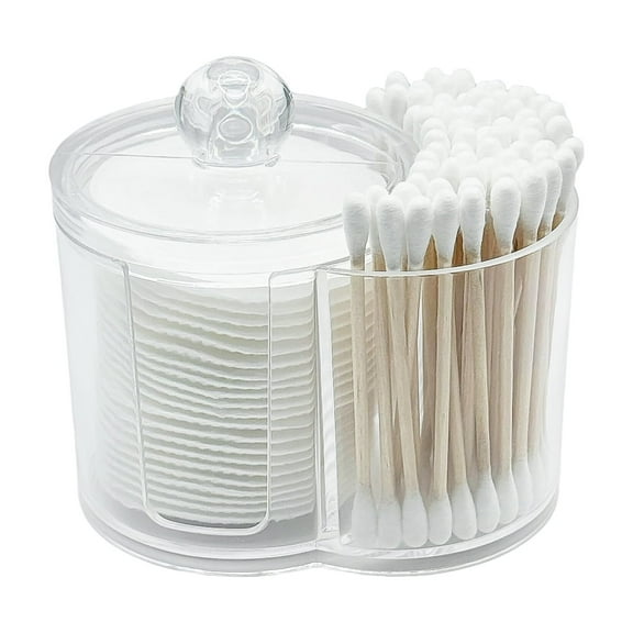 Qtip Holder with Dual Compartments - Clear Cotton Swab and Cotton Balls Organizer - Transparent Bathroom Storage Container for Makeup Accessories - Compact Vanity Organizer