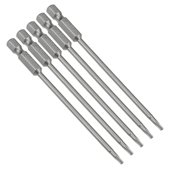 5pcs 1/4" Hex Shank T8 Magnetic Security Torx Screwdriver Bits 100mm Length