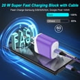 thumbnail image 2 of 2Pcs PD 20W Charger Block Fast Charging with 2Pcs 6FT Type C Charging Cables, Fast Charging Adapter USB C Wall Charger Block Compatible with iPhone 17 16 15 14, Samsung, Android Phone, Purple, 2 of 7