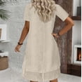 thumbnail image 4 of Women's Casual Loose Fit Fashionable Short Sleeve Solid Color Round Neck Double Layer Dress White S, 4 of 6