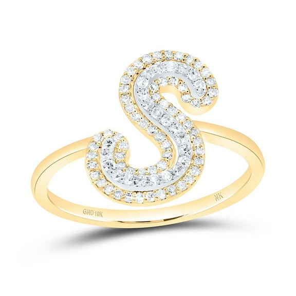 10K Yellow Gold Genuine Diamond Women's Script Letter S Initial Ring 1/4 CT