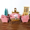 thumbnail image 3 of Dollhouse Couch with Pillow 1 12 Scale Miniature Sofa Arm Chair Living Room Furniture Wooden Fabric Frame Single Reading Chair Artificial House Room Scene Decoration (Stripe), 3 of 6