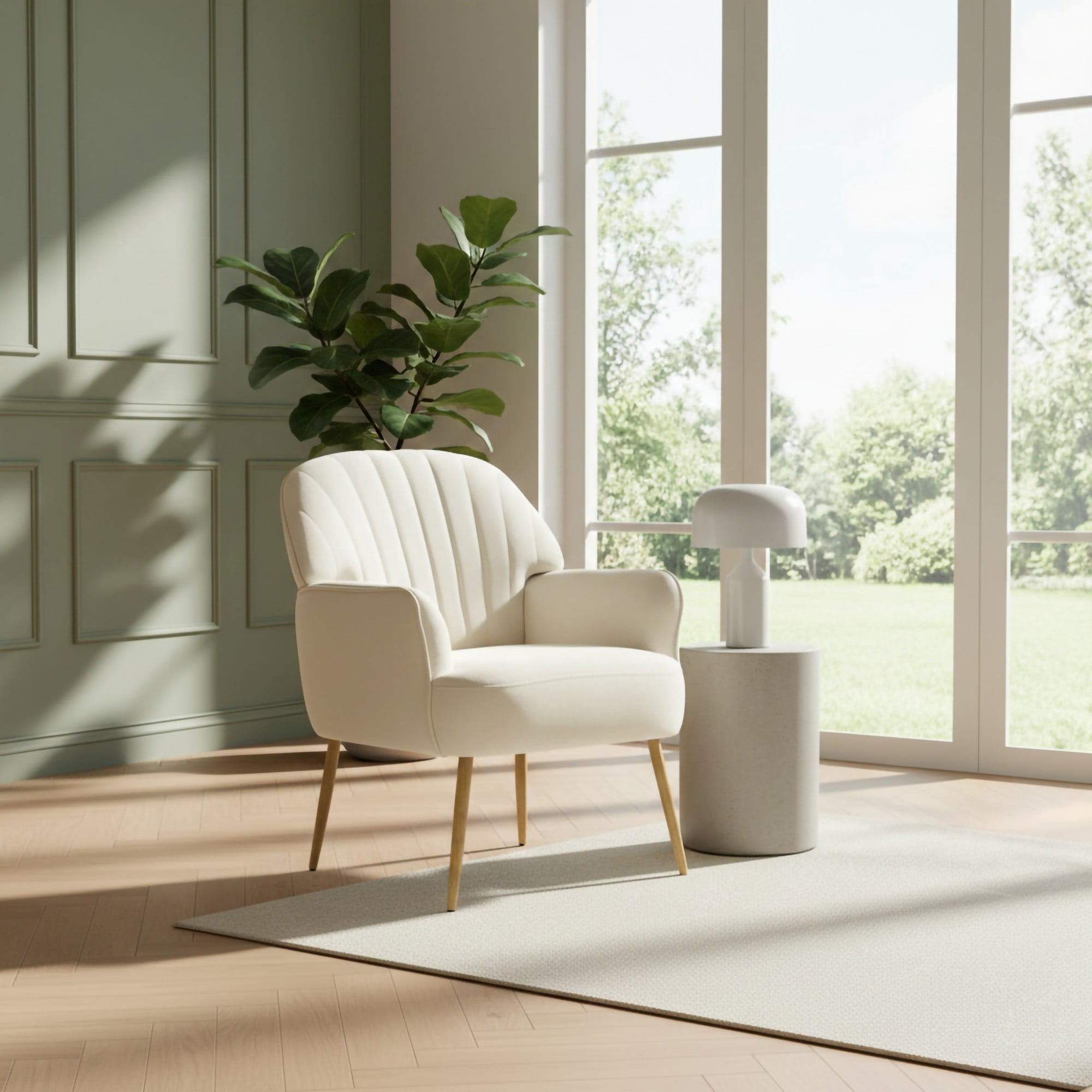 BSHTI 25" Velvet Upholstered Accent Chair with Shell-Shaped Tufted Backrest, Padded Armrests, Metal Legs for Living Room Bedroom()