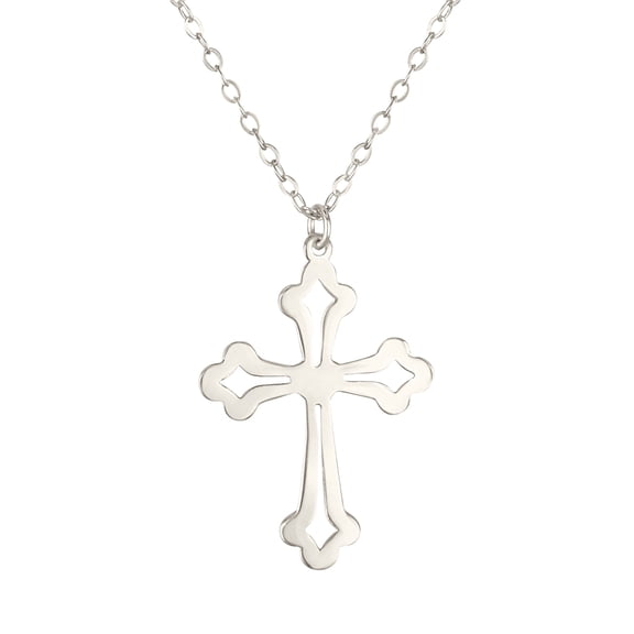 CLEOPIA 925 Sterling Silver Vintage Filigree Cross Necklace – Antique Style Openwork Lace Pendant for Women, Dainty Religious Jewelry with 16-18" Chain (Rhodium Plated)