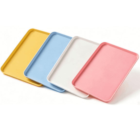 QianSai 4-Pack Plastic Art Trays, 15" x 10.6" Stackable Wheat Straw Activity Server Trays, Crafts Organizer Serving Snack Trays for DIY, Dining, Picnic, Multicolor