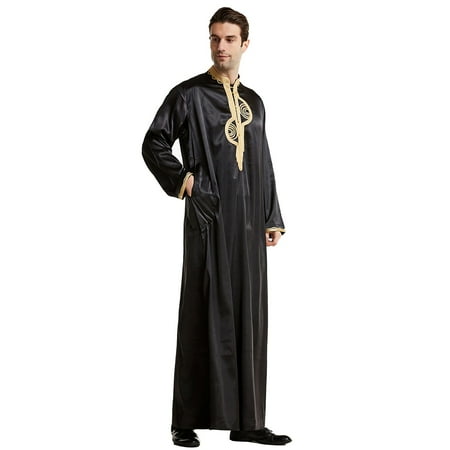 

vbnergoie Men s Arab Middle Embroidered Stand Collar Robe Nightgowns Hijab Dress for Women