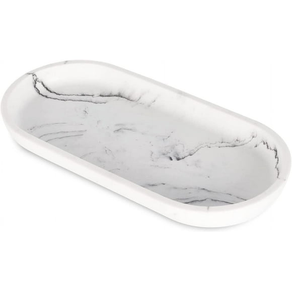Oval White Mini Vanity Tray for Bathroom and Kitchen Storage