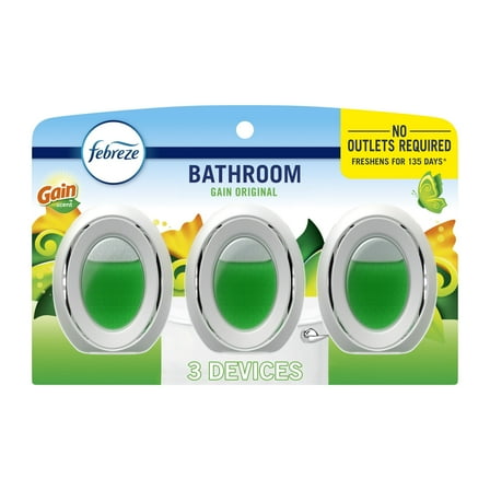 Febreze Bathroom Air Freshener, Small Spaces Odor-Fighting, Gain Original, 3 Count