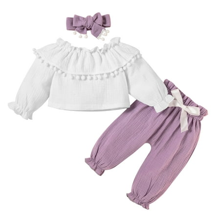 

Dadaria Baby Boys Girls Clothes Newborn Winter Outfits 6Month-3Year Toddler Outfits Ruffle Collar Bow Clothes Cute Hairball Cotton Suit Purple 6-12 Month Toddler