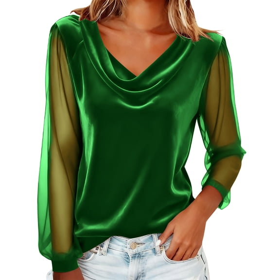 Edvintorg Womens Long Sleeve Tops Work Business Dressy Casual Blouses Lightweight Mesh Tunic Shirt 2026 Fashion Clothing