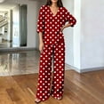 thumbnail image 5 of Women's Summer Polka Dot Printed 2 Piece Loungewear V Neck Long Sleeve Top & Loose Wide Leg Long Pants with Pockets Soft Casual Matching Pajama Set Red, 5 of 6