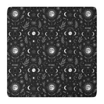 Black White Gothic Moon Flower Leaf Pattern Square Fitted Tablecloth with Elastic Edge,Square Table Cover,Washable Elastic Table Cover for Home Kitchen Party Decor 36"x36"