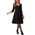 thumbnail image 2 of INSPIRE CHIC Women's Dress Solid Color Sweetheart Neck 3/4 Sleeve A-Line Cocktail Dress L Black, 2 of 5