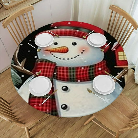 HAOXIT Christmas Round Tablecloth Fitted Table Cover, Elastic Tablecloths Outdoor Indoor Stretch Cloth Tablecover for , Party, Shower, 31-35