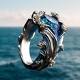 thumbnail image 2 of Aodebiao Women's Ocean Wave Resin Open Ring - Adjustable Hypoallergenic Alloy Jewelry with Diamond Accents, Symbolic Beach-Themed Gift for Daily Wear & Special Occasions (Silver/Blue), 2 of 4