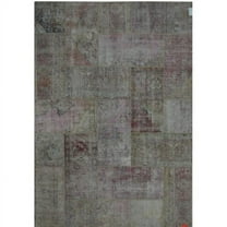 Pasargad Home Patchwork 83" x 117" Hand-Knotted Lamb's Wool Area Rug in Gray