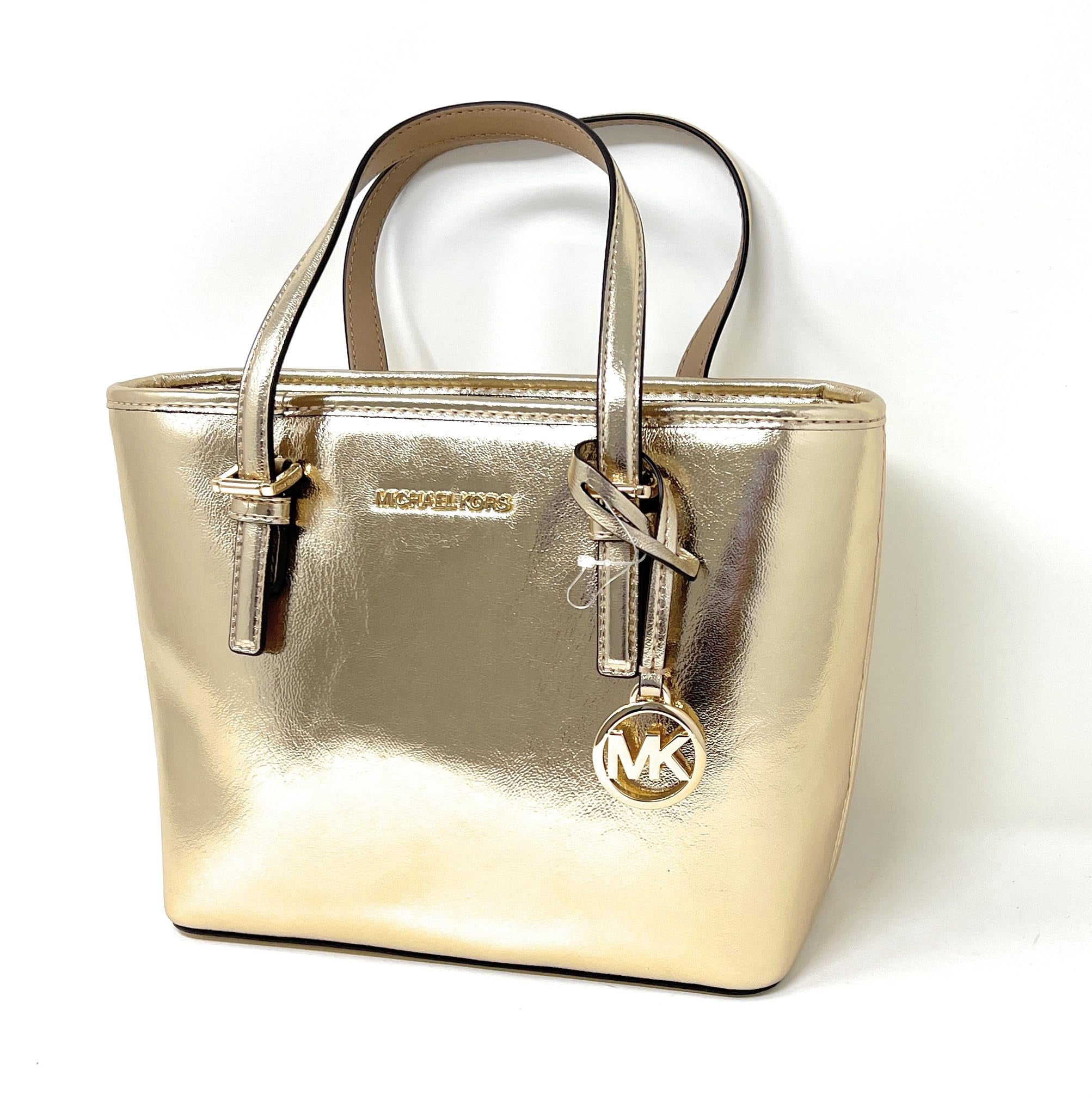 Michael Kors Metallic Smooth Leather Solid Print Carryall Tote Convertible Handbag, Gold