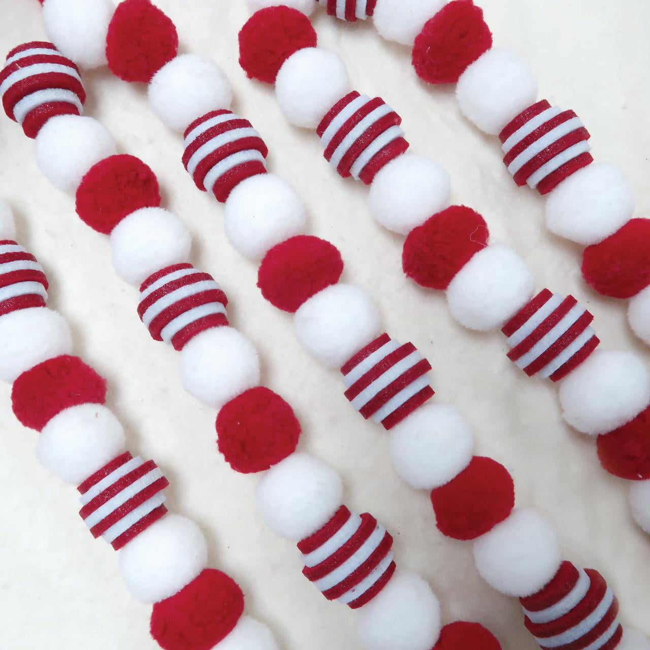 Holiday Time Garland with Red and White Pom Poms, 6'