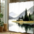 thumbnail image 6 of Mountain Forest Tree Shower Curtain Set Foggy Misty Watercolor Nature Landscape Scene Polyester Waterproof Cloth Bathroom Curtain with 12 Hooks, 6 of 6