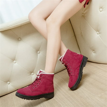 

Tdoqot Snow Boots Women- Cotton Flat Casual Winter Fashion Ankle Boots Red Size 9.5-10
