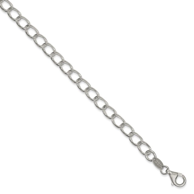 925 Sterling Silver Rhodium Plated Half round Wire Curb Chain Bracelet 8 Inch