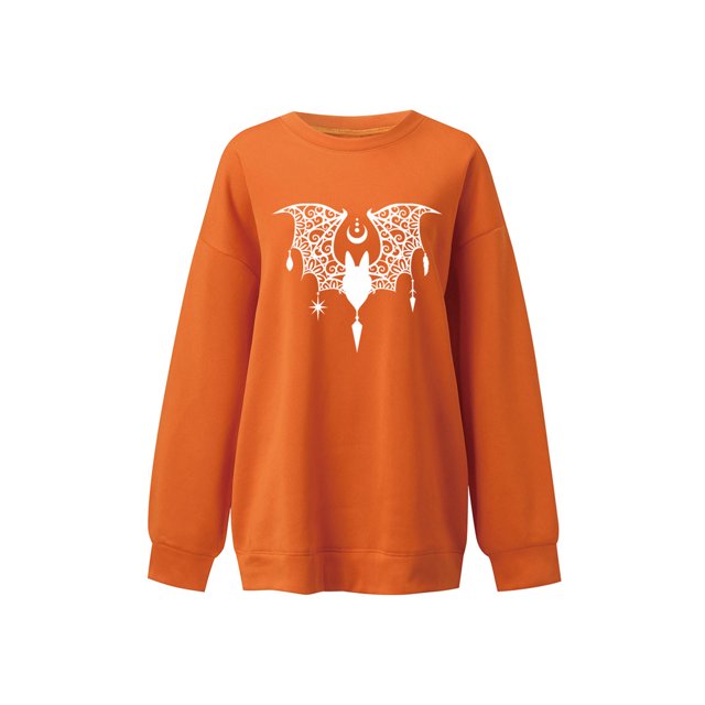 TRKIYQC mujer moda Halloween polar sudadera esqueleto calabaza murciélago Luna Castillo fantasma estampado cuello redondo manga larga jerséis Tops TRKIYQC moda