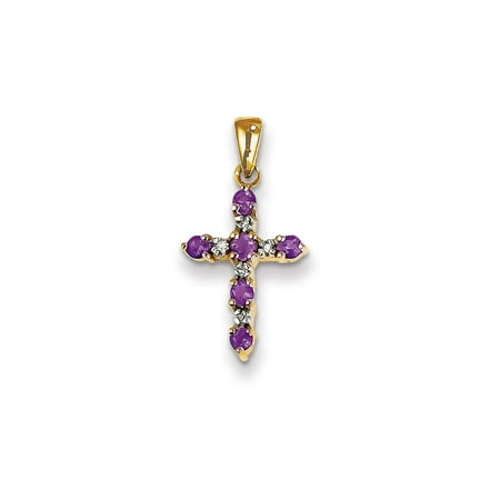 Roy Rose Jewelry 14K Yellow Gold 1/5-Carat tw Amethyst & Diamond Accent Cross Pendant
