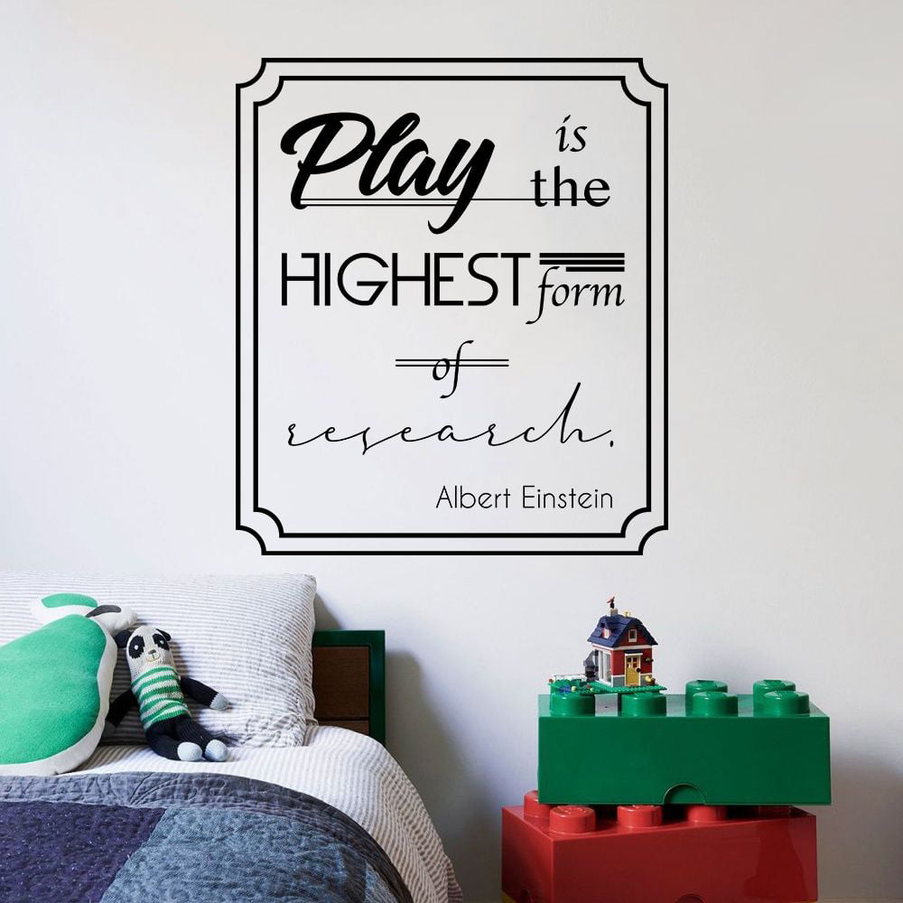 is The Highest Form of Research Vinyl Wall Art Decal Black 8 x 22.5 Einstein Play Trendy Inspirational Positive Mind Quote Sticker for Kids Room Playroom Nursery Daycare School Decor