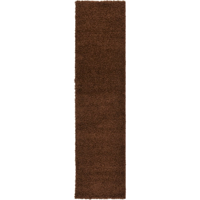Unique Loom Solo Solid Shag Collection Area Modern Plush Rug Lush & Soft, 2' 6 x 10' 0, Chocolate Brown