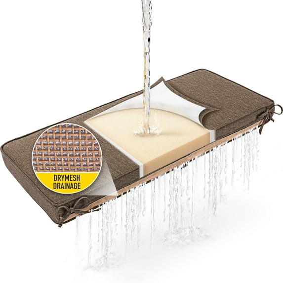 Sunrox DryFast Foam Outdoor Bench Cushion with DryMesh Drainage, All-Weather FadeShield Water Resistant Patio Furniture Cushions, Ultra Durable Low Maintenance Bench Seat Pads 45"x18" Cream