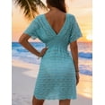 thumbnail image 4 of Anygrew Women's V Neck Crochet Swimsuit Cover Up Short Sleeve Knit Bathing Suit Dress Empire Waist Hollow Out Beach Mini Dress, 4 of 6