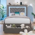 thumbnail image 3 of NHIXSOM Twin Upholstered Platform Bed Frame with LED Lights and Storage, Velvet Adjustable Headboard, Grey, 3 of 8