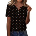thumbnail image 2 of Womens Short Sleeve Henley Shirts Halloween Print Tunic Tops Loose Casual Clothes, 2 of 5