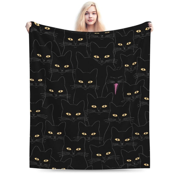Black Cat Fleece Throw Blanket Soft Flannel Plush Lightweight Warm Cozy Blanket for Men Women Couch Bed Sofa Travel 50x40