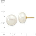thumbnail image 2 of 14K Yellow Gold 12-13mm White Button FW Cultured Pearl Stud Earrings, 2 of 2