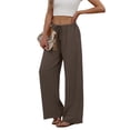thumbnail image 4 of Wiholl Wide Leg Pants for Women Linen Pants Palazzo Drawstring Elastic Waist Trousers with Pockets Fall Beach Vacation Clothes, 4 of 8