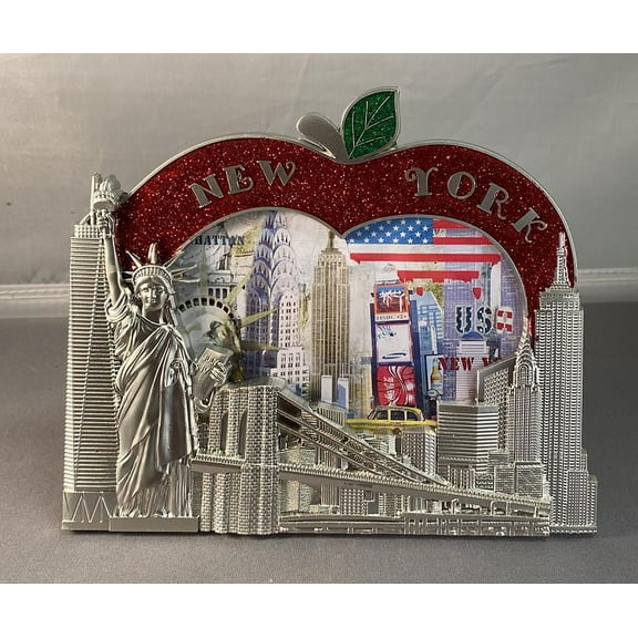 NYC Metal Apple Picture frame landmark Empire State Building replica Statue of Liberty New York City 4x6 Pearl